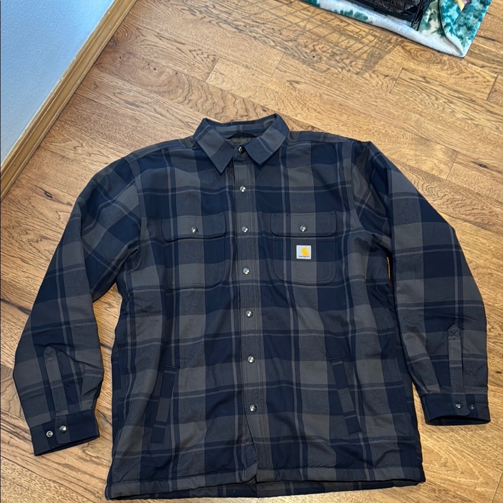 Carhartt Blue and Gray Plaid Shirt Jacket
